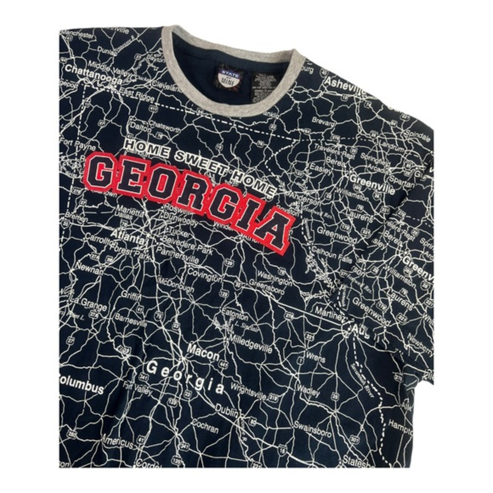 State of Mine Mens Georgia‎ T Shirt Navy Blue  Size Large Short Sleeve